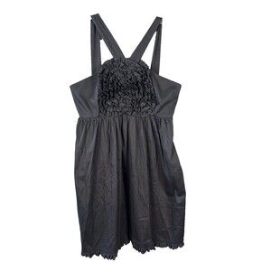 Maggy London Strapless Midi Dress Black V Neck Ruffle Size 16
